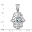 Sterling Silver Rhodium-plated White & Blue CZ Hamsa Eye Pendant