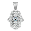 Sterling Silver Rhodium-plated White & Blue CZ Hamsa Eye Pendant