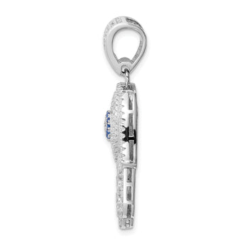 Sterling Silver Rhodium-plated Created Spinel & White CZ Hamsa Pendant