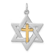 Sterling Silver Rhodium-plated Gold Tone Cross Star of David Charm Pendant