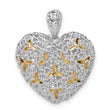 Sterling Silver Rhodium-plated & Gold-tone D/C Hollow Heart Pendant