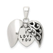 Sterling Silver Polished and Antiqued I LOVE YOU Message within a Decorative Scroll Patterned Moveable Opening Shell Heart Pendant