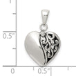 Sterling Silver Polished and Antiqued I LOVE YOU Message within a Decorative Scroll Patterned Moveable Opening Shell Heart Pendant