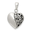 Sterling Silver Polished and Antiqued I LOVE YOU Message within a Decorative Scroll Patterned Moveable Opening Shell Heart Pendant