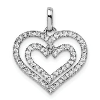 Sterling Silver Rhodium-plated CZ Double Heart Pendant