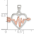 Sterling Silver Rhodium-plated & Rose Tone Heart and Arrow Pendant