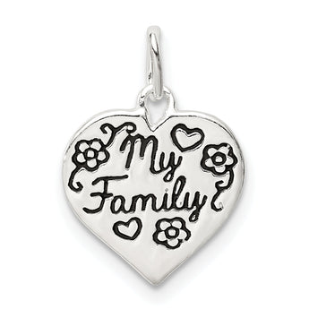 Sterling Silver Enamel MY FAMILY Heart Charm
