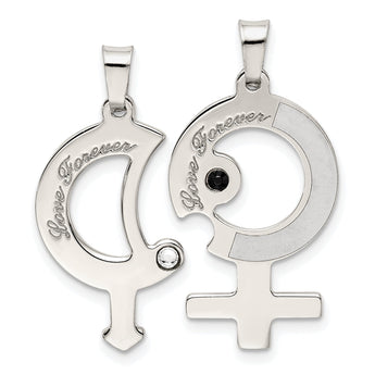 Sterling Silver Rhod-plated CZ Male/Female Breakapart Symbols Pendant