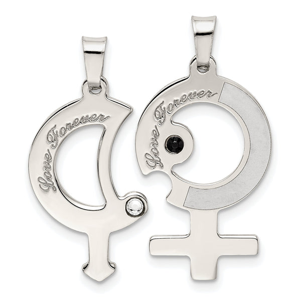 Sterling Silver Rhod-plated CZ Male/Female Breakapart Symbols Pendant
