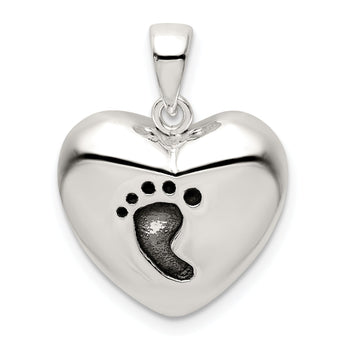 Sterling Silver Antiqued Heart Baby Foot Pendant