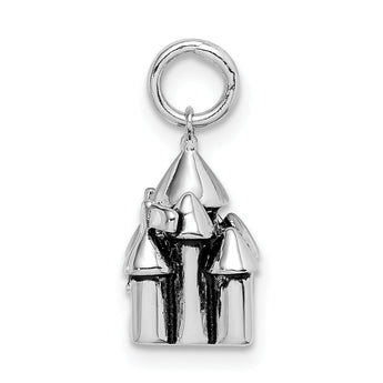 Sterling Silver Rhodium-plated Antiqued Castle Pendant