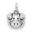 Sterling Silver Rhodium-plated Antiqued Pig Head Pendant
