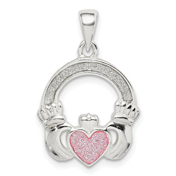 Sterling Silver Glitter Infused Claddagh Pendant