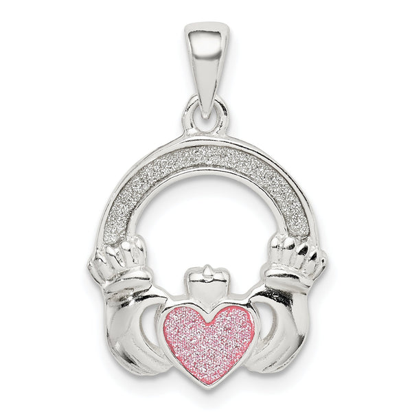 Sterling Silver Glitter Infused Claddagh Pendant
