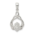 Sterling Silver Polished CZ Claddagh w/Trinity Knot Pendant