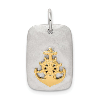 Sterling Silver Gold-Tone Anchor Brushed Pendant