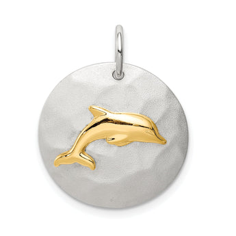 Sterling Silver Gold-Tone Dolphin Brushed Pendant