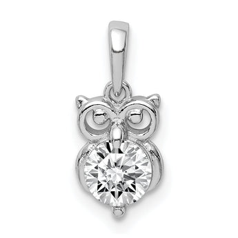 Sterling Silver Rhodium Plated CZ Owl Pendant