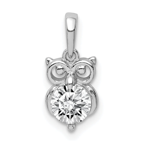 Sterling Silver Rhodium Plated CZ Owl Pendant