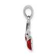 Sterling Silver RH-plated Red & Green Enameled Cherry Children's Pendant