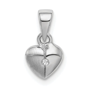 Sterling Silver Rhod-plated Polished & Satin CZ Heart Children's Pendant
