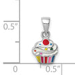 Sterling Silver RH-plated Multi-color Enameled Cupcake Children's Pendant