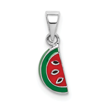 Sterling Silver RH-plated Enameled Watermelon Children's Pendant