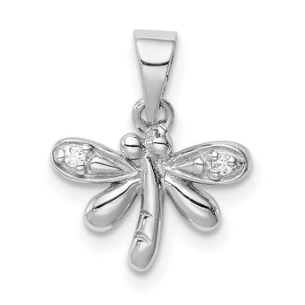 Sterling Silver Rhodium-plated Polished CZ Dragonfly Children's Pendant