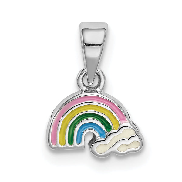 Sterling Silver RH-plated Polished & Enameled Rainbow Children's Pendant
