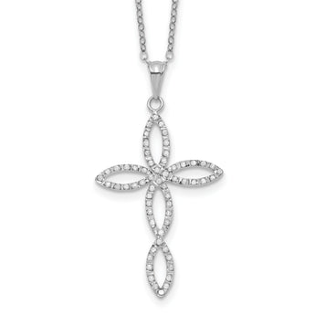 Diamond Fascination Diamond Mystique Sterling Silver Platinum-plated Diamond Cross 18 Inch Necklace