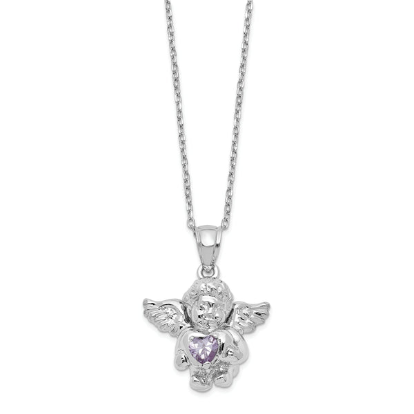 Sterling Silver RH-pltd CZ June Birthstone Angel Ash Holder 18in Necklace