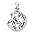 Sterling Silver LOVE YOU TO THE MOON Antiqued Star and Moon Pendant