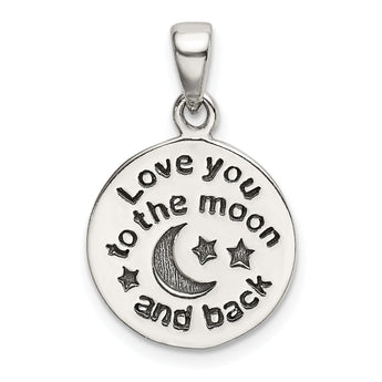 Sterling Silver LOVE YOU TO THE MOON Antiqued Star and Moon Pendant