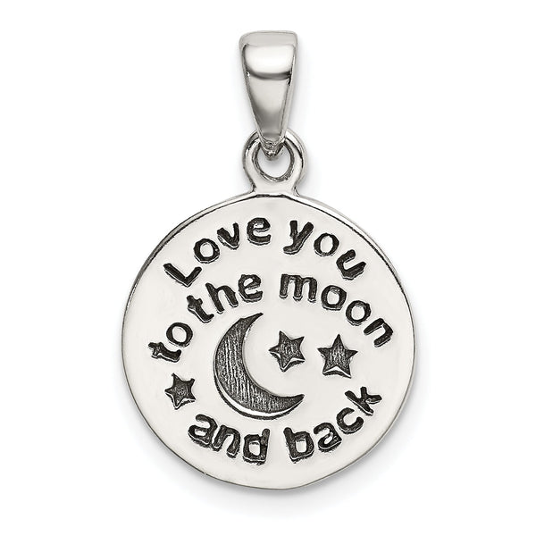 Sterling Silver LOVE YOU TO THE MOON Antiqued Star and Moon Pendant