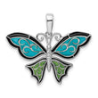 De-Ani Sterling Silver Rhodium-Plated Polished Enameled Aqua Butterfly Pendant