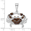 De-Ani Sterling Silver Rhodium-Plated Polished Enameled Brown Crab Pendant