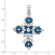 De-Ani Sterling Silver Rhodium-Plated Polished Enameled Fleur de Lis Cross Pendant