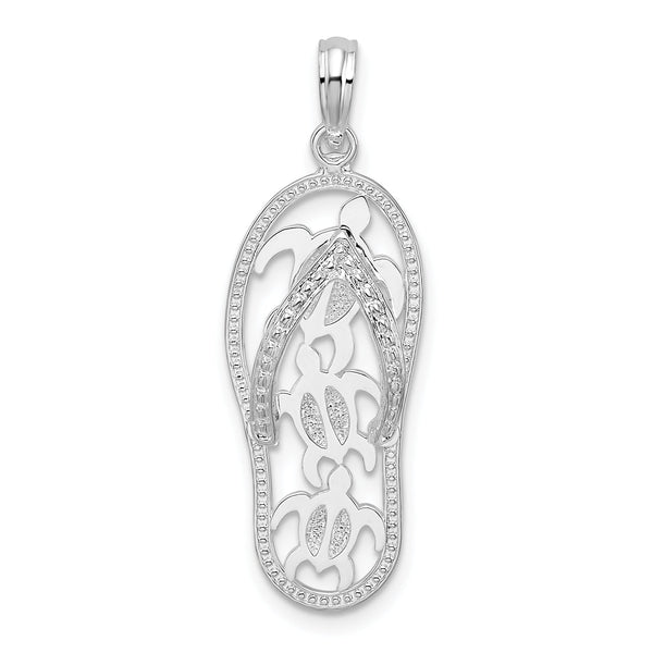 De-Ani Sterling Silver Rhodium-Plated 3D Cut-Out Turtles Flip-flop Pendant