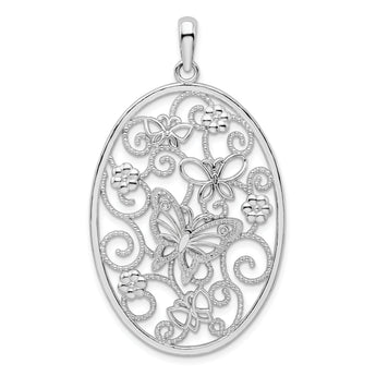 De-Ani Sterling Silver Polished Oval Butterflies Pendant