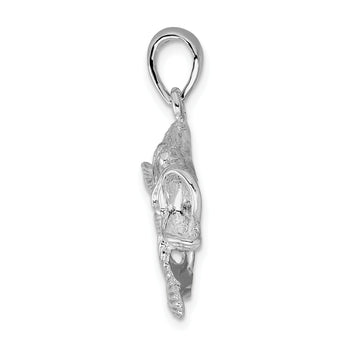 925 Sterling Silver Rhodium-Plated Jumping Bass Fish Pendant  Polished & Textured