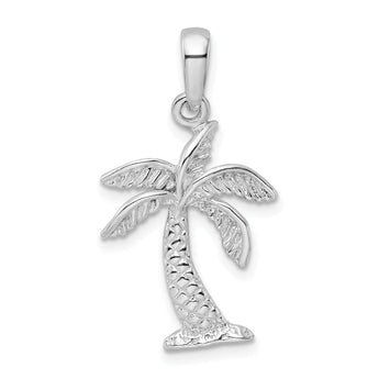 De-Ani Sterling Silver Rhodium-Plated Palm Tree with Textured Trunk Pendant