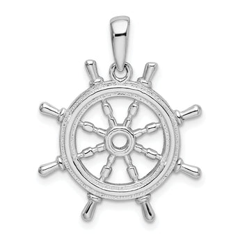 De-Ani Sterling Silver Rhodium-Plated Polished Cut-Out 3D Ships Wheel Pendant