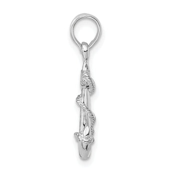 De-Ani Sterling Silver Rhodium-Plated Polished 3D Anchor with Rope Pendant