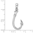 De-Ani Sterling Silver Rhodium-Plated Polished 3D Fish Hook Pendant