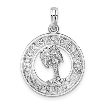 De-Ani Sterling Silver Rhodium-Plated Textured Turks and Caicos Palm Tree Pendant