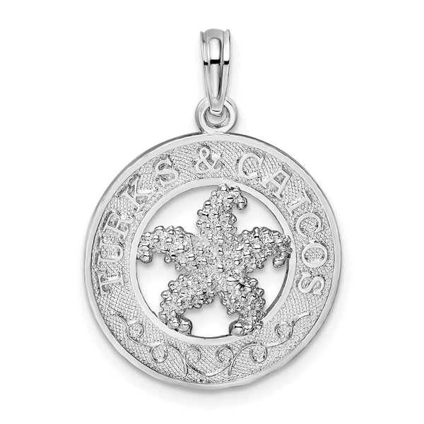 De-Ani Sterling Silver Rhodium-Plated Textured Turks and Caicos with Starfish Pendant