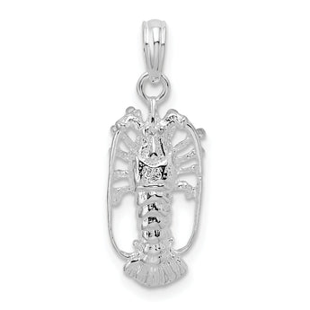 De-Ani Sterling Silver Rhodium-Plated Polished Small Florida Lobster Pendant