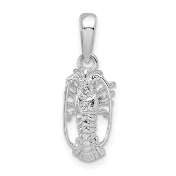De-Ani Sterling Silver Rhodium-Plated Polished Small Florida Lobster Pendant