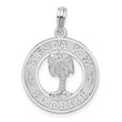 De-Ani Sterling Silver Rhodium-Plated Textured Siesta Key Florida with Palm Tree Pendant