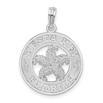 De-Ani Sterling Silver Rhodium-Plated Textured Siesta Key Florida with Starfish Pendant